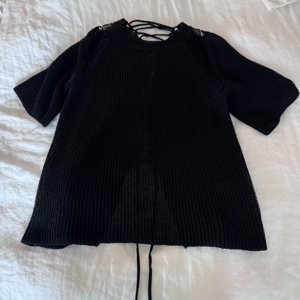 Margaret O’Leary Laced Back Linen Short Sleeve Sweater Size Small